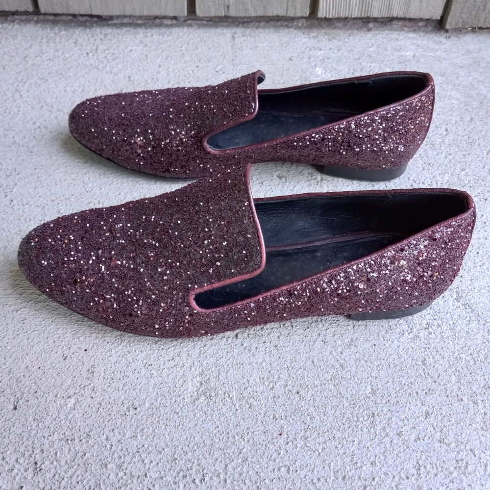 M. Gemi The Parma Loafer Burgundy Glitter Smoking Slipper - Picture 3 of 8